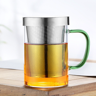 玻璃茶杯不锈钢内胆过滤杯子泡茶杯，茶具加厚耐热家用花茶杯办公杯