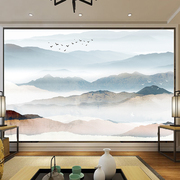 新中式自粘墙纸电视背景墙壁贴纸，壁纸山水画贴画，客厅墙贴风景壁画