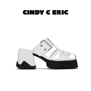 CINDY C ERIC高跟编织鞋 2024夏季真皮英伦风复古罗马女凉鞋