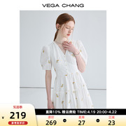 VEGA CHANG显瘦气质白色连衣裙女夏装2024年收腰法式桔梗裙子