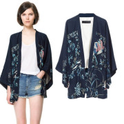 欧美女装2014女式凤凰印花和服蝙蝠袖开衫外套女亚马逊ebay