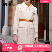 m-star明星系列秋冬中长款小香风棉服女气质，名媛棉衣肌外套