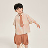韩国童装男童短袖格子衬衫，夏季儿童领带衬衣中小童，薄款上衣潮