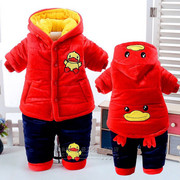 男宝宝冬装加绒加厚棉袄两件套0-1-2岁婴儿童棉衣服3-9个月外出服