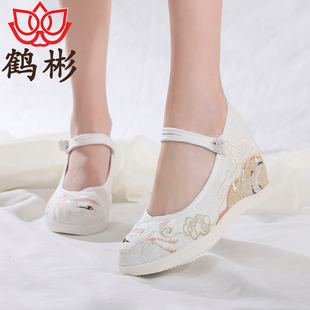 新老北京布鞋女古装汉服鞋，古风高跟布鞋，民族风厚底坡跟舞蹈绣花鞋