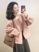 秋冬装搭配一整套高级感韩系轻熟两件套装半身裙粉色毛呢子(毛呢子)短外套