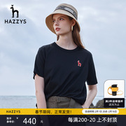 hazzys哈吉斯(哈吉斯)时尚短袖t恤女士夏季纯棉，圆领体恤衫宽松休闲上衣黑