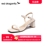 红蜻蜓高跟凉鞋女2023夏季新法式(新法式)一字带，粗跟方头优雅露趾wfk23025