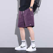 CAUNASA紫色冰丝速干工装短裤男士夏季薄款宽松休闲机能潮五分裤