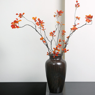 红枫叶仿真花秋季仿真枫叶，卧室客厅装饰摆件北欧简约三叉红枫叶
