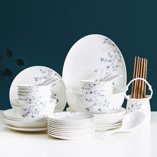 唯润骨瓷餐具碗碟套装56头盘子，碗中式唐山，陶瓷器欧式家用吃饭送礼