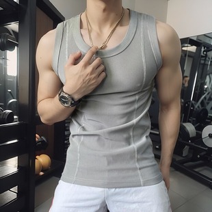 夏季速干背心男健身服弹力训练衣宽肩透气肌理显肌肉运动无袖T恤