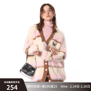 zizifei秋冬季设计感粉白条纹，软糯厚实慵懒针织开衫，毛毛衣(毛毛衣)外套女