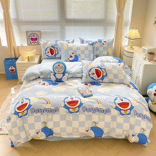 哆啦a梦全棉四件套床上用品，机器猫纯棉儿童床单被套三件套叮当猫