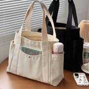 加厚帆布包环保装饭盒手提袋子便携购物袋拉链大容量上班族便当包