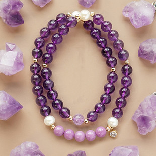 国风馆乌拉圭紫水晶多圈mm串珠DIY女款手链两圈搭配珍珠紫云母饰