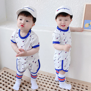 男宝宝夏装套装薄款休闲洋气篮球服潮儿童运动帅气短袖两件套婴儿