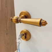 美式复古黄古铜双门两件式轻奢北欧法式磁吸静音R室内房门锁三件
