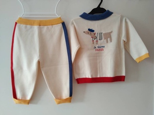 韩国童装24春儿童宝宝，洋气翻领撞色针织，毛衣开衫收腿裤套装
