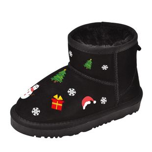 儿童真皮雪地靴女童棉靴子，2023冬季保暖童鞋大童加绒圣诞冬靴