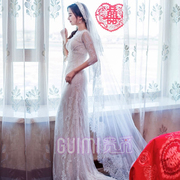 加宽蕾丝头纱长款拍照超仙韩式超仙网红森系新娘婚纱头纱头饰