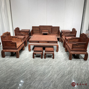 赞比亚血檀五福蝙蝠沙发十三件套非洲小叶紫檀客厅沙发红木家具