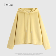IMCC设计感小众韩系纯色加绒连帽卫衣女冬宽松休闲短款上衣叠搭