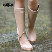 unicare高筒小尾巴时尚雨靴，女防水雨鞋，外穿户外涉水雨鞋