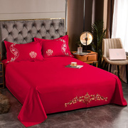 单子纯棉婚庆大红色床单单件棉纯棉双人加大结婚床上用品被单红色