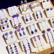 韩版紫色水晶宝石闪钻时尚耳环，个性女气质，超仙长款耳饰钉耳坠复古