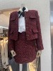 欧版高品质轻奢小香风套装，女23秋冬时尚保暖夹棉开衫外套+半裙
