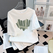 白色字母纯棉短袖t恤女夏季2023欧货大版中长款体恤半袖上衣夏装