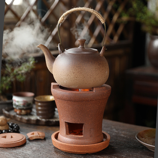 复古大号陶瓷烧水壶，单个提梁粗陶壶电陶炉碳炉围炉煮茶壶家用