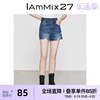 iammix27春夏全棉牛仔短裤，女高腰修身水洗，做旧毛边破洞打底热裤女