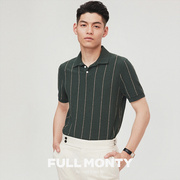 FULL MONTY男士商务修身绿色条纹短袖T恤针织休闲圈圈棉polo衫夏