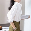 2023春秋韩版蝙蝠七分袖，衬衫女宽松立领白衬衫，时髦有范上衣女
