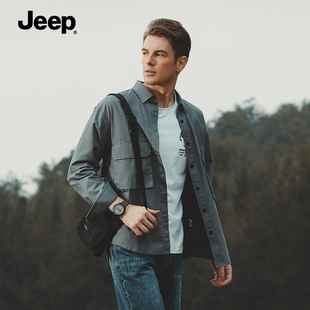 jeep吉普2023年秋季长袖衬衫男士宽松翻领刺绣男款外套外穿式衬衣
