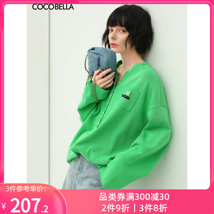 cocobella糖果色亨利领针织，长袖t恤女中长款休闲polo衫ts633