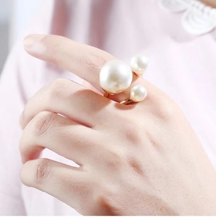 欧美夸张简约珍珠开口戒指女潮时尚，个性食指戒指环百搭摄影装饰品