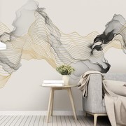 2019电视背景墙中式轻奢抽象线条壁纸客厅壁画大气，3d无缝整张壁布