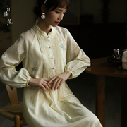 江南范新中式改良旗袍年轻款，日常文艺轻国风，刺绣盘扣棉麻料连衣裙
