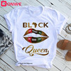 女性美丽非洲白滑稽印花T恤女孩黑色女王唇原宿90年代衣服，一件