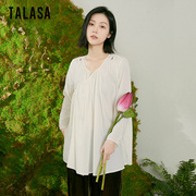 talasa新中式设计感小众，长袖小衫女2024年春夏复古禅意娃娃衫