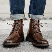 男士马丁靴冬季高帮皮鞋英伦风布洛克靴子复古头层牛皮工装皮短靴