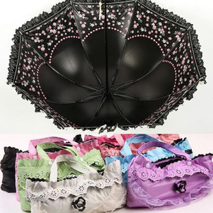 太阳伞防晒防紫外线雨伞，女晴雨两用折叠黑胶蕾丝，公主遮阳洋伞女神