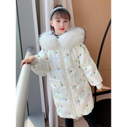 韩国女童毛领羽绒服儿童中长款童装，宝宝冬季外套，加厚加绒洋气棉服