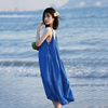 克莱因蓝海边吊带长裙文艺，小清新纯色，沙滩裙大摆无袖棉麻连衣裙女