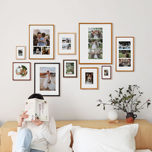 照片墙装饰客厅创意相片墙结婚照放大实木组合多图挂墙婚纱相框