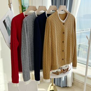 高端品牌澳洲进口100纯羊毛衫女2023秋冬假两件红色开衫外套