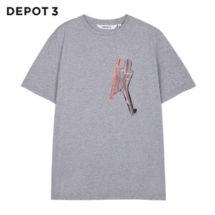 depot3男装t恤原创设计品牌，抽象印花图案长绒棉短袖t恤
